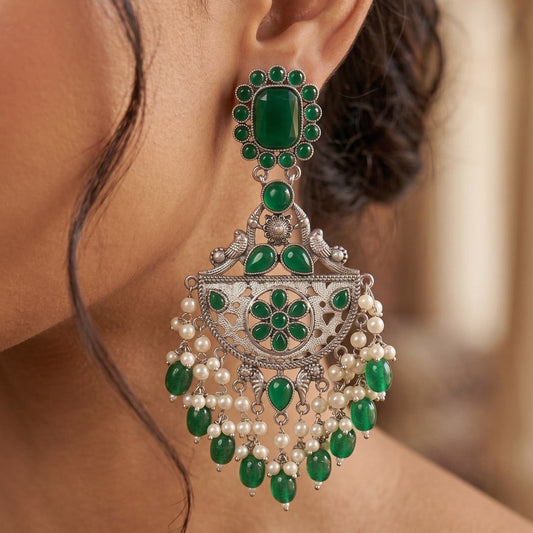 Traditional Grace Dual Tone Oxidised Earrings