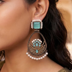 Graceful Leaf Dual Tone Oxidised Earrings