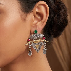 Unique Ethnic German Silver Earrings