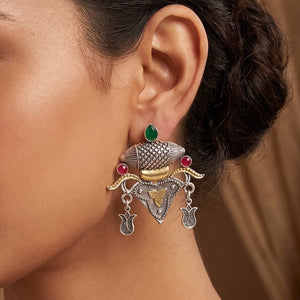 Unique Ethnic German Silver Earrings