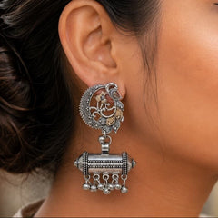 Floral Peacock Dual Tone German Silver Earrings