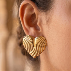 Golden Heart Stainless Steel Stud Earrings