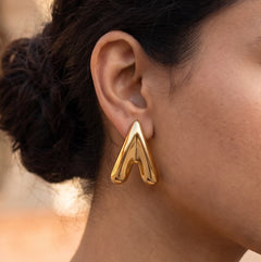 Vintage Golden V Stainless Steel Stud Earrings