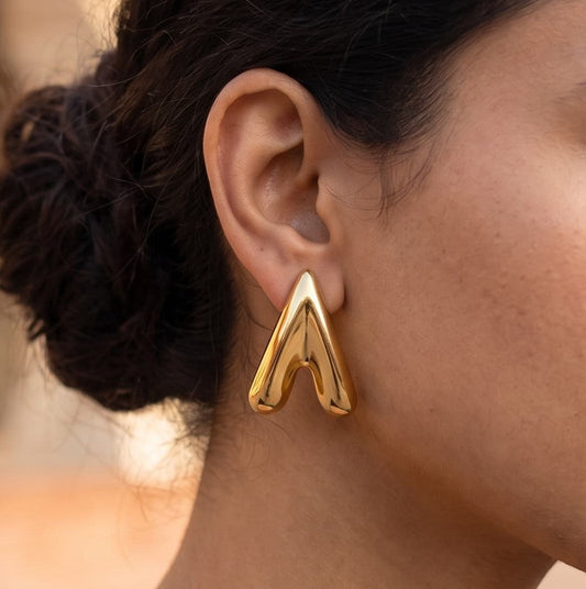 Vintage Golden V Stainless Steel Stud Earrings
