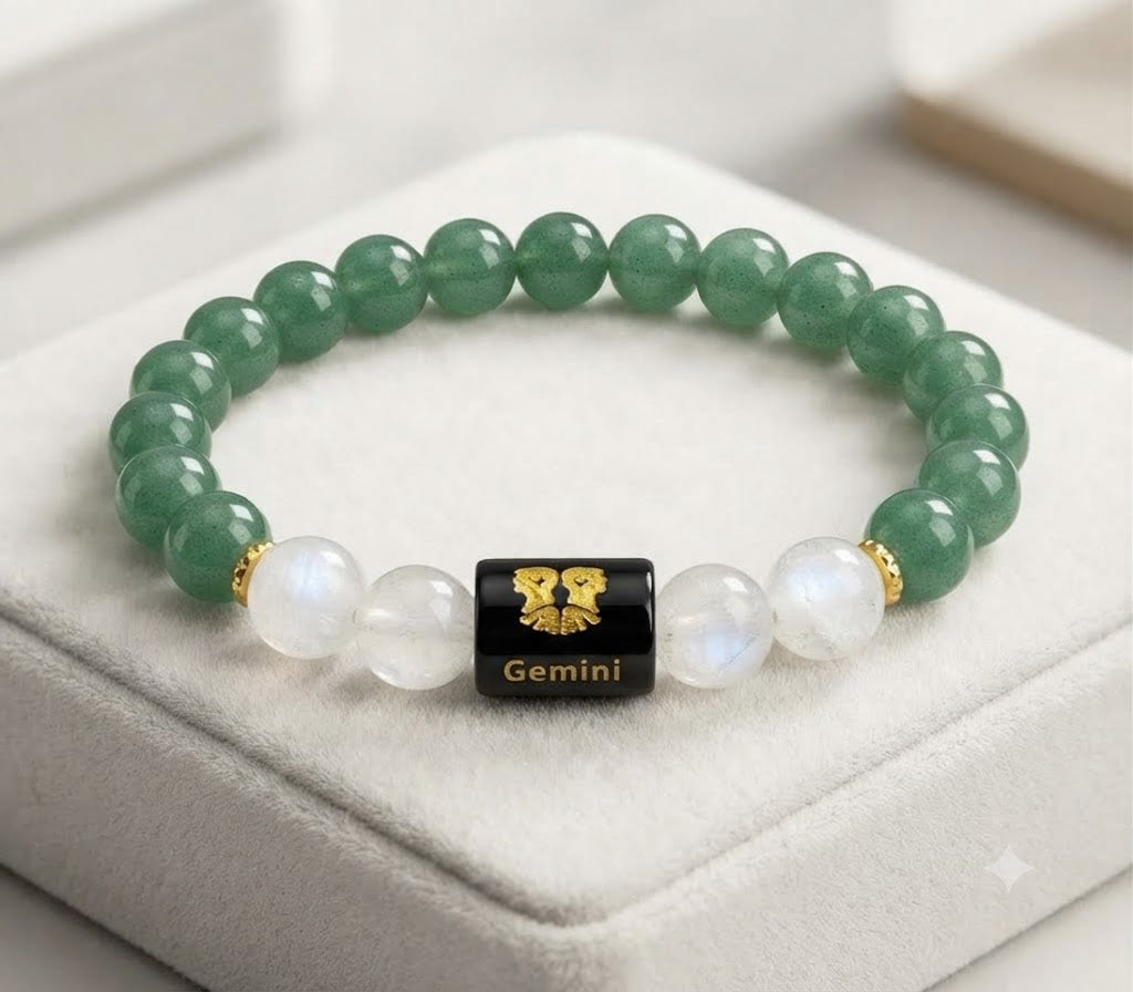 Gemini Green Aventurine & White Stone Zodiac Bracelet