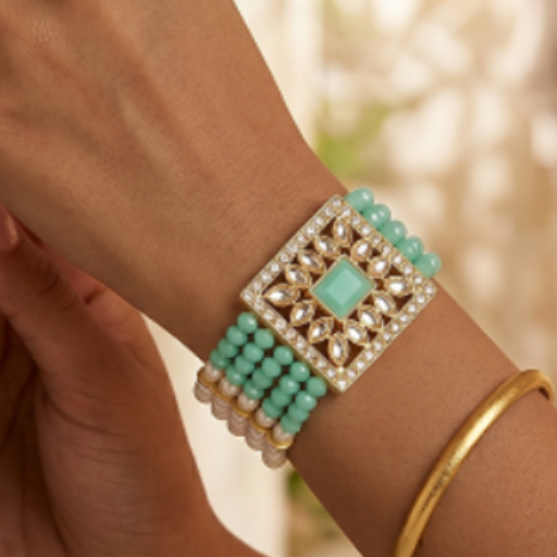 Kundan Work Acrylic Crystal Beads Bracelet