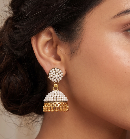 Meenakari Jhumka Earrings White