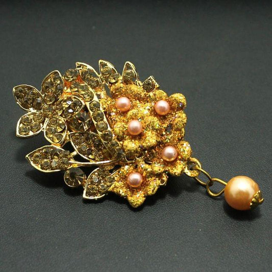 Gold Plated Stone Saree Pin_AGJ36