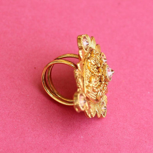 Golden Adjustable Kundan Finger Rings_BNFRJF110_1