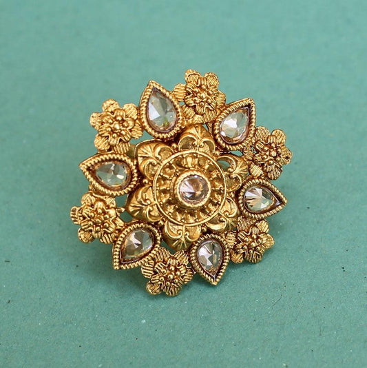 Golden Adjustable Kundan Finger Rings_BNFRJF111