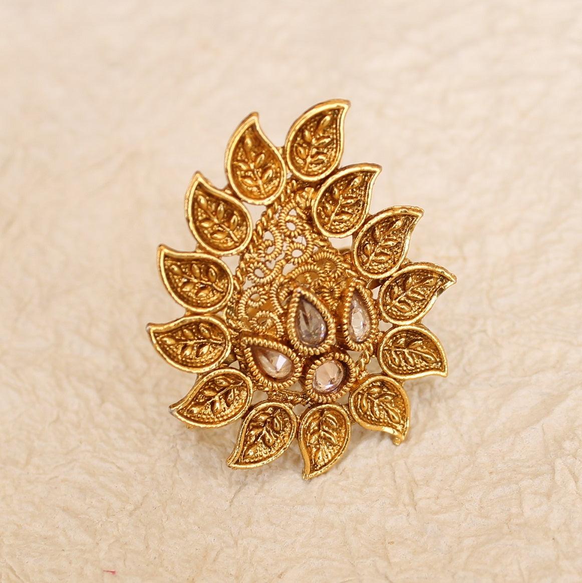 Golden Adjustable Kundan Finger Rings_BNFRJF112