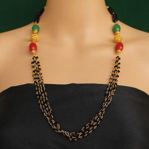 Multi Strings Beaded Necklace Black