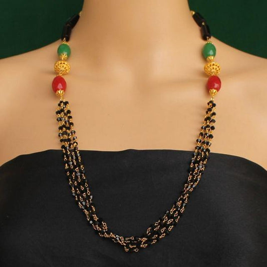 Multi Strings Beaded Necklace Black