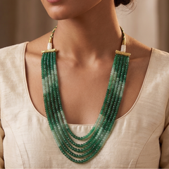 Green Cascade Five-Strand Gemstone Beaded Necklace