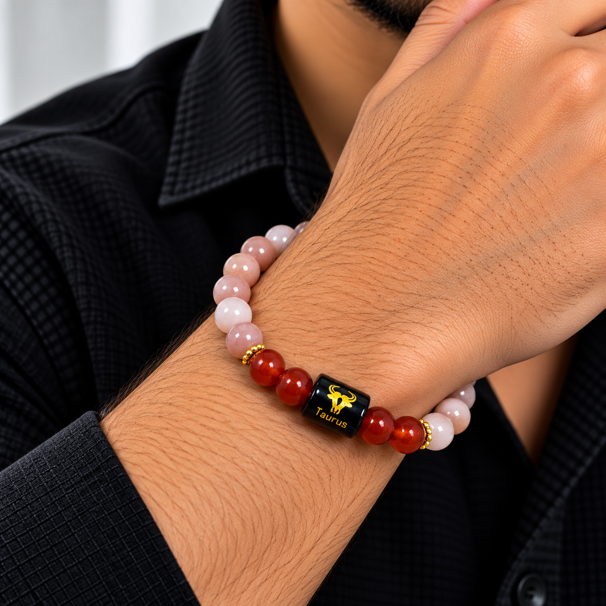 Taurus Red Agate & Pink Stone Zodiac Bracelet