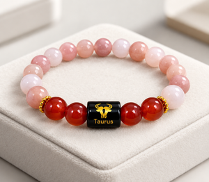 Taurus Red Agate & Pink Stone Zodiac Bracelet