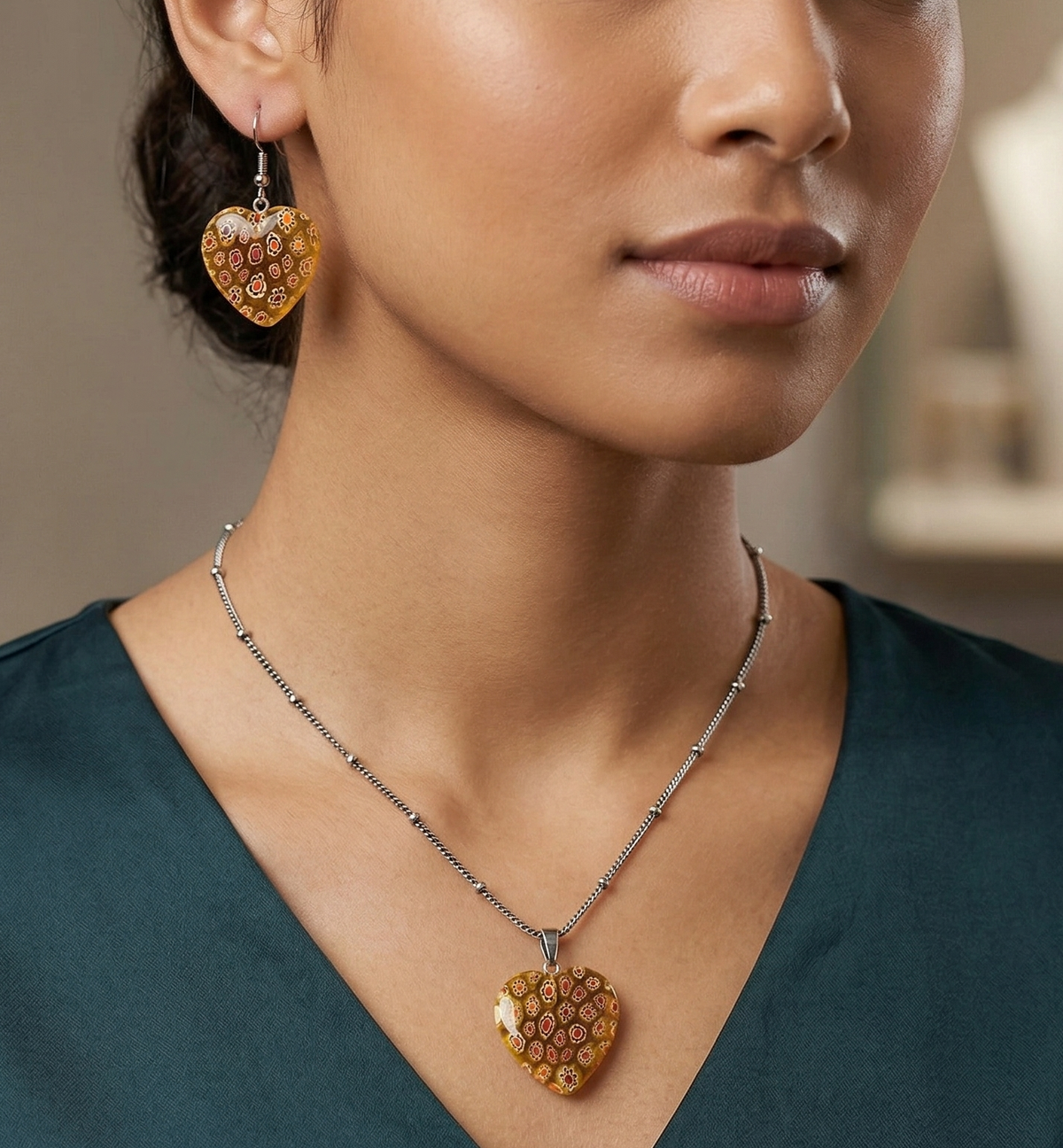 Milifiori Yellow Heart Pendant Set