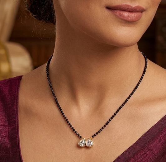 White Glass Stone Gold Plated Mangalsutra