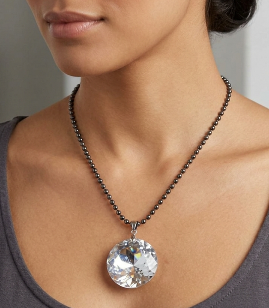 Black Beads White Crystal Stone Necklace