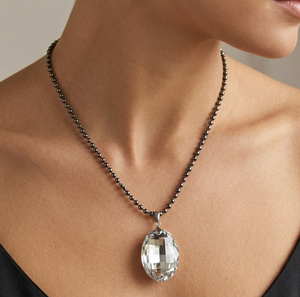 Black Beads White Crystal Stone Necklace