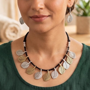 German Silver Nature Leaf Necklace & Earrings