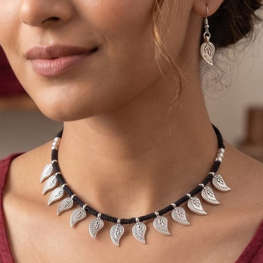 German Silver Leaf Elegance Necklace & Earrings