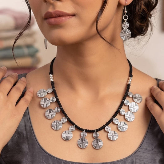 German Silver Spiral Charm Necklace & Earrings