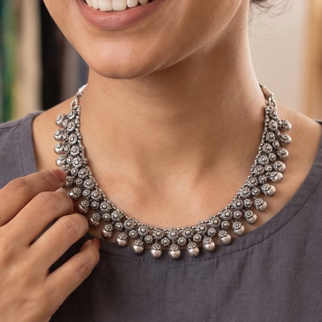 German Silver Vintage Beaded Necklace