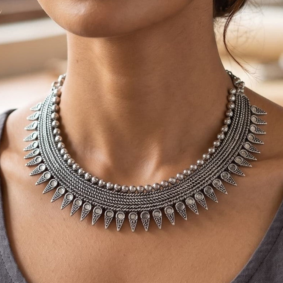 German Silver Layered Triangle Necklace