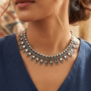 German Silver Layered Leaf Necklace