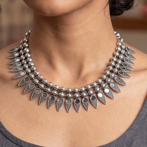 German Silver Layered Bead Leaf Necklace