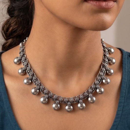 German Silver Dome Bead Necklace