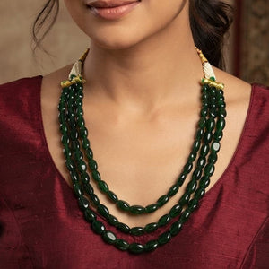 Emerald Grace Three-Strand Gemstone Beaded Necklace