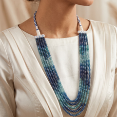 Blue Horizon Five Layered Gemstone Beaded Necklace
