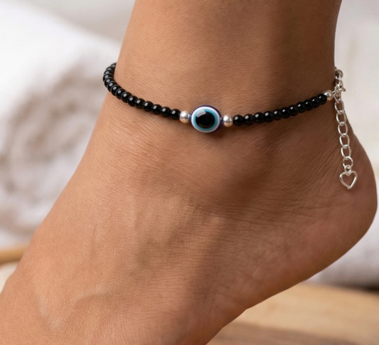 1 Pair Evil Eye Black Beaded Anklet