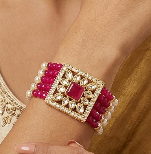 Kundan Work Acrylic Crystal Beads Bracelet