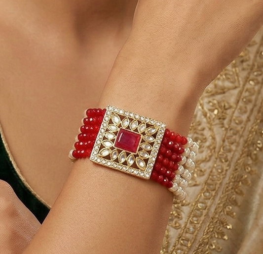 Kundan Work Acrylic Crystal Beads Bracelet