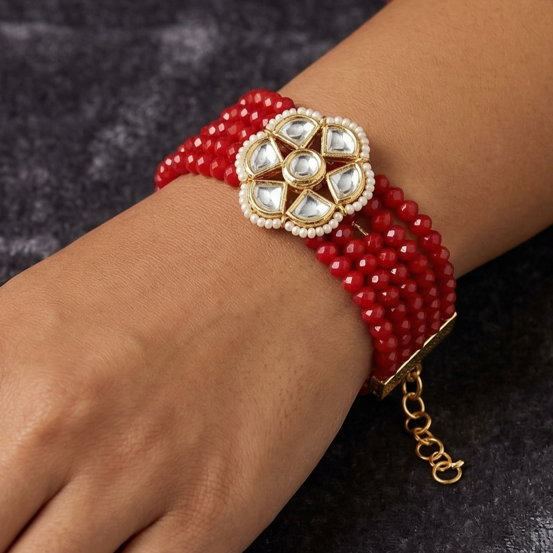 Kundan Work Acrylic Crystal Beads Bracelet