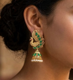 Gold Plated Peacock Kundan Jhumka Earring