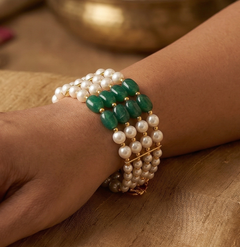 Glass Beaded Designer 4 Layer Bracelets Green