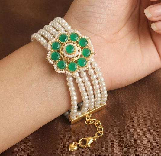 Glass & Kundan Beaded Designer 4 Layer Bracelet