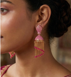 Meenakari Dangler Jhumka Earrings Pink