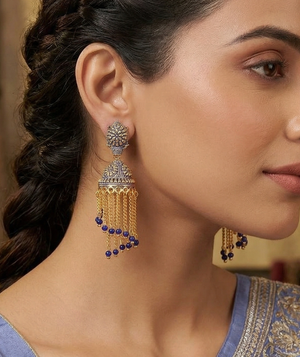 Meenakari Dangler Jhumka Earrings Blue