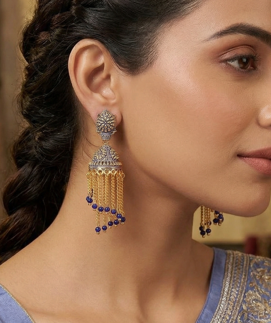 Meenakari Dangler Jhumka Earrings Blue