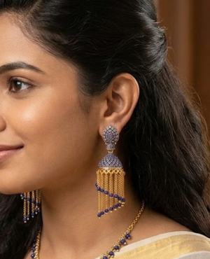 Meenakari Dangler Jhumka Earrings Blue