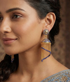 Meenakari Dangler Jhumka Earrings Blue