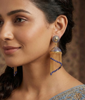 Meenakari Dangler Jhumka Earrings Blue