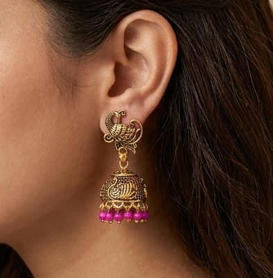 Meenakari Jhumka Earrings Pink