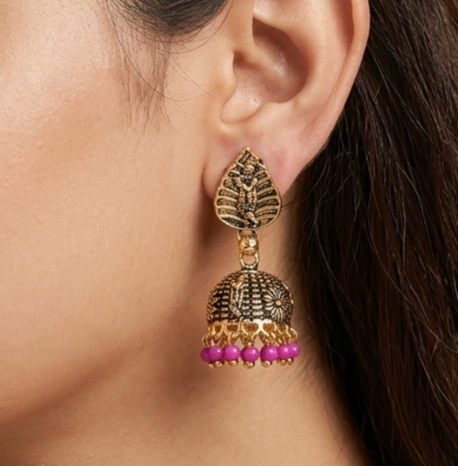 Meenakari Jhumka Earrings Pink