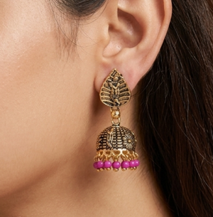 Meenakari Jhumka Earrings Pink
